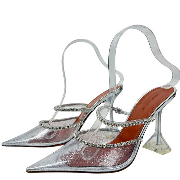 New Amina Muaddi Gilda Crystals Pvc Transparent Mules Size 38 - Picture 2 of 11